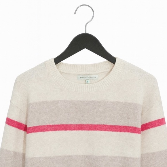 Elizabeth James Striped Sweater Women’s Medium Beige Gray Pink Green Pullover - Picture 2 of 2